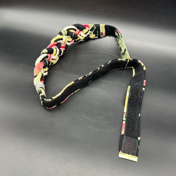 Vintage Braided Belt Floral Black Pink 1980s Adjustable Hook Loop Retro Fabric - Picture 3 of 7